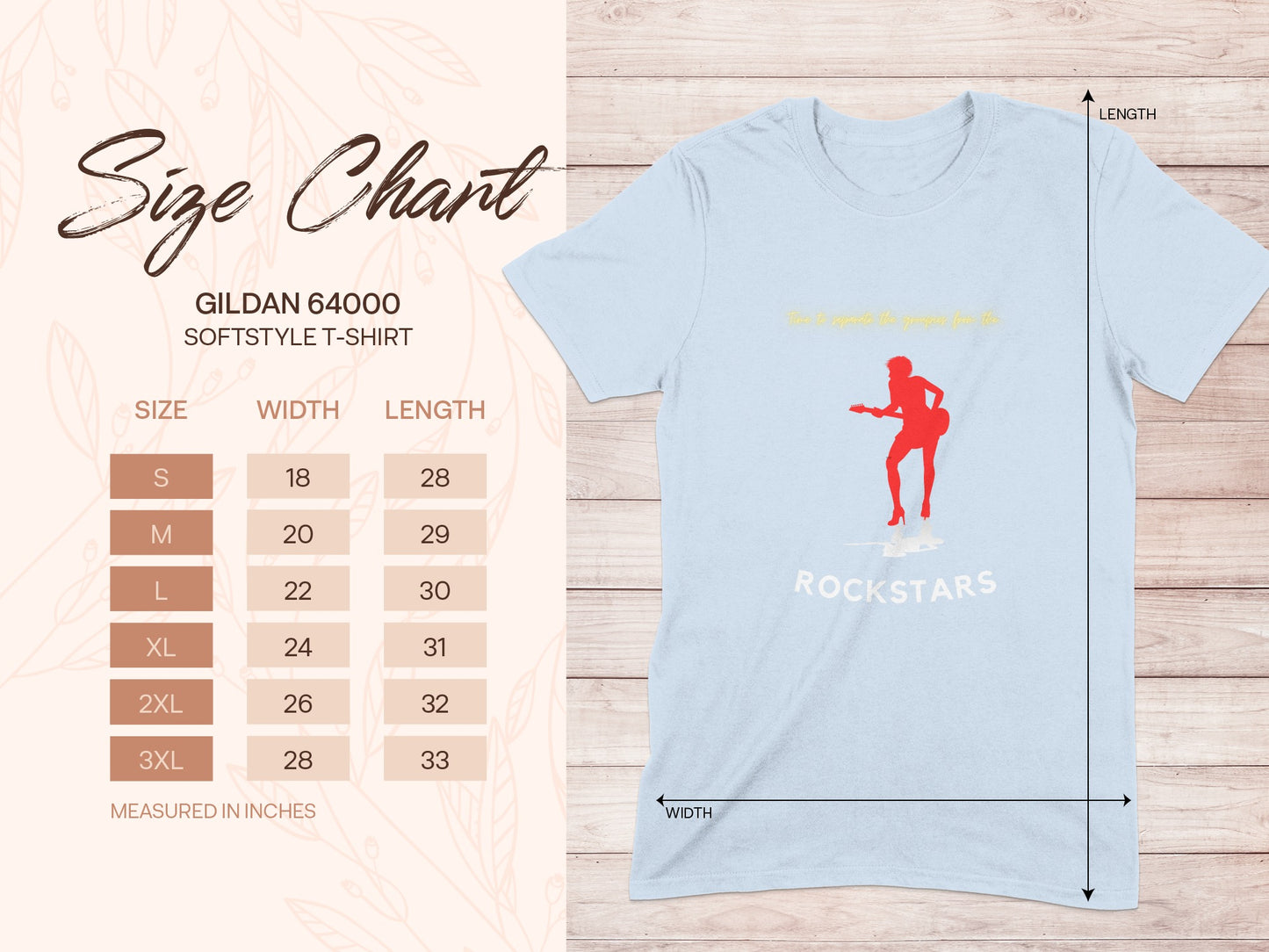 Rockstars Graphic Softstyle T-Shirt Size Chart