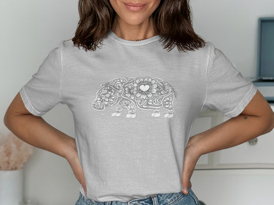 Stylish White Hippo Graphic Tee