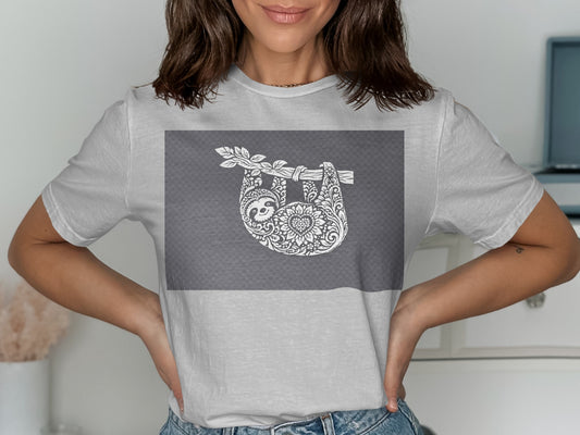 Cute Floral Sloth Graphic Short Sleeve T-Shirt