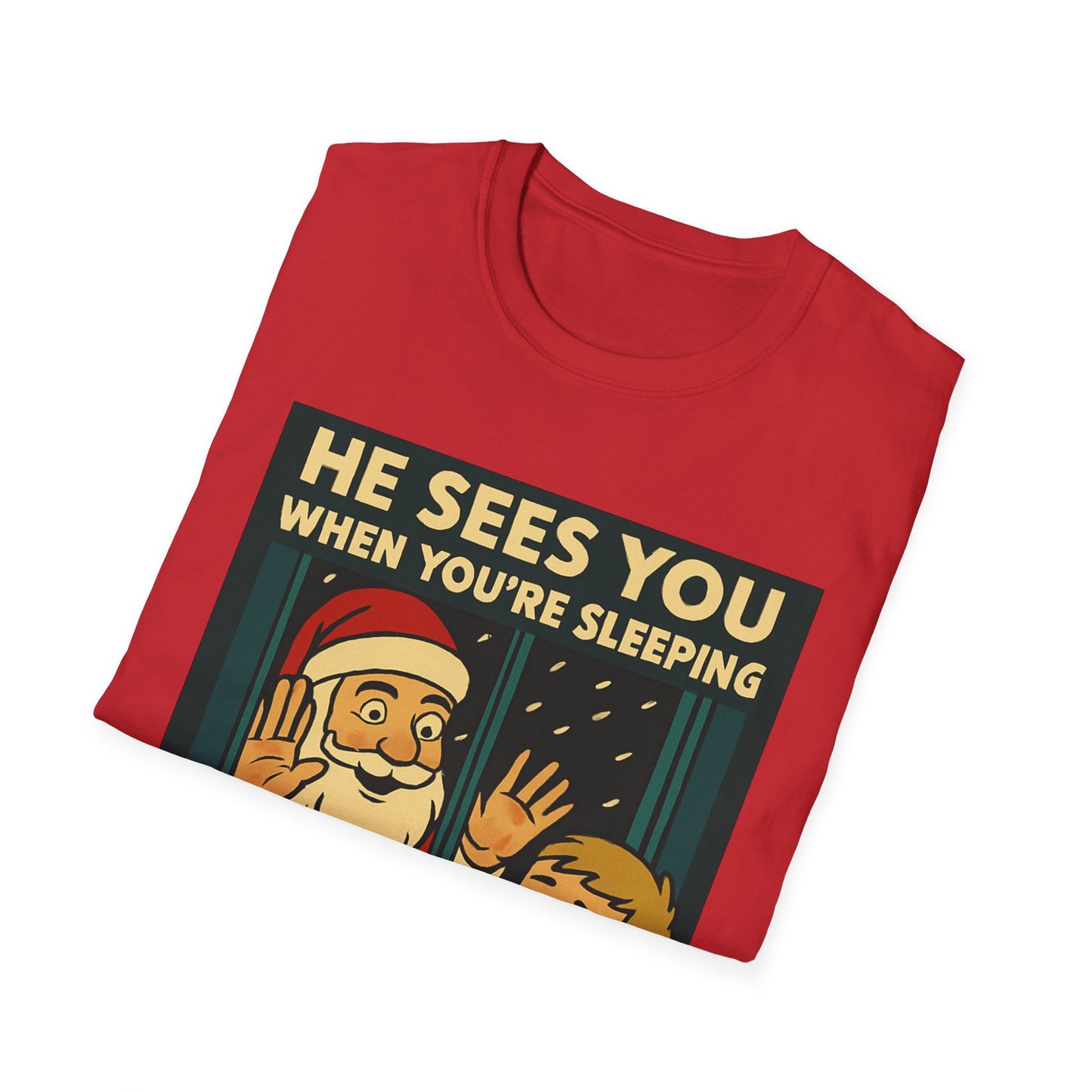 Christmas T-Shirt — "He Sees You When You're Sleeping" Vintage Santa Holiday Tee
