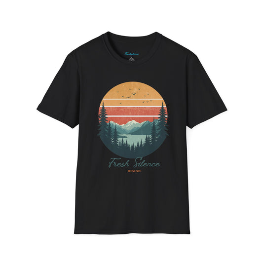 Nature Sunset T-Shirt — "Fresh Silence" Mountain Forest Graphic