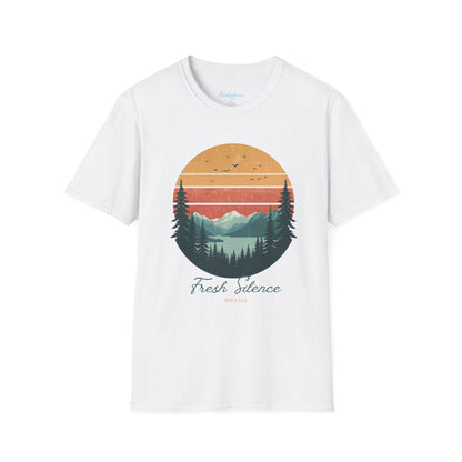 Nature Sunset T-Shirt — "Fresh Silence" Mountain Forest Graphic