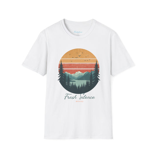 Nature Sunset T-Shirt — "Fresh Silence" Mountain Forest Graphic