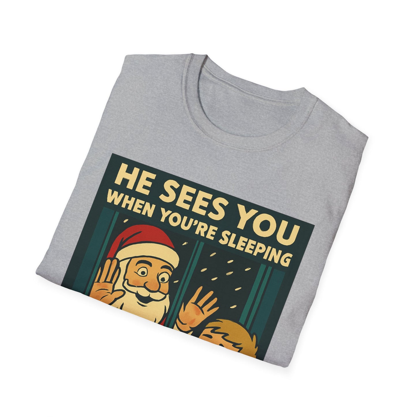 Christmas T-Shirt — "He Sees You When You're Sleeping" Vintage Santa Holiday Tee