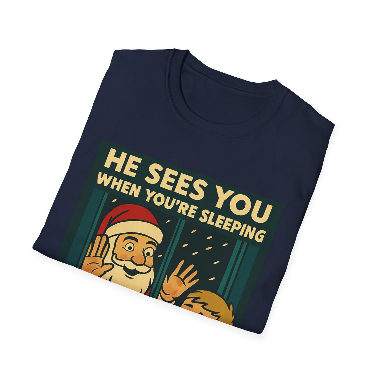 Christmas T-Shirt — "He Sees You When You're Sleeping" Vintage Santa Holiday Tee