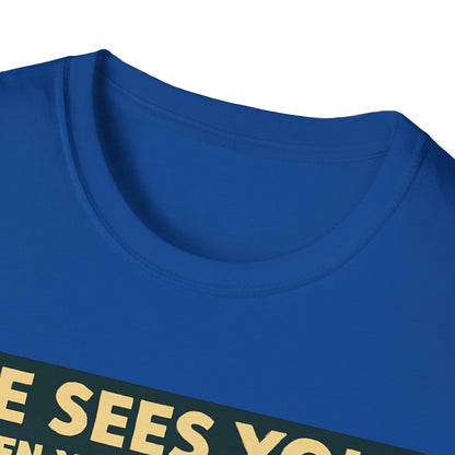Christmas T-Shirt — "He Sees You When You're Sleeping" Vintage Santa Holiday Tee