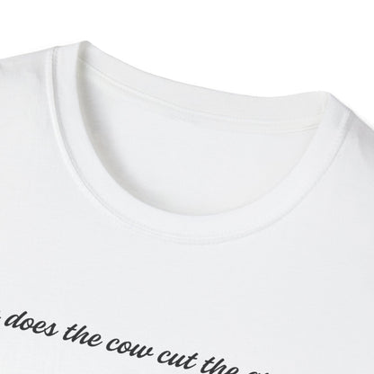 Cow Riding Lawnmower Graphic T-Shirt – “Now then the cow cut the grass…”