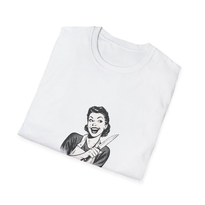 T-Shirt — "Sweet Face, Sharp Thoughts" Retro Kitchen Knife Graphic