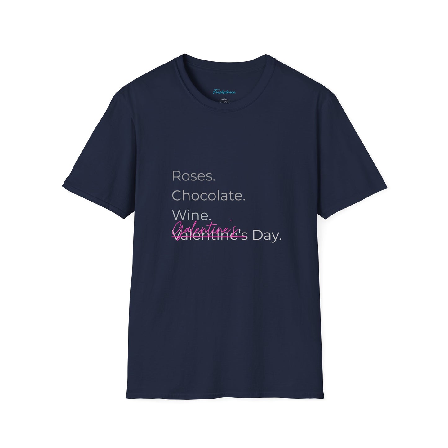 Valentine List T‑Shirt — “Roses. Chocolate. Wine. Valentine’s Day” Minimal Graphic Tee