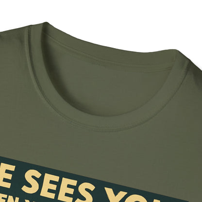 Christmas T-Shirt — "He Sees You When You're Sleeping" Vintage Santa Holiday Tee