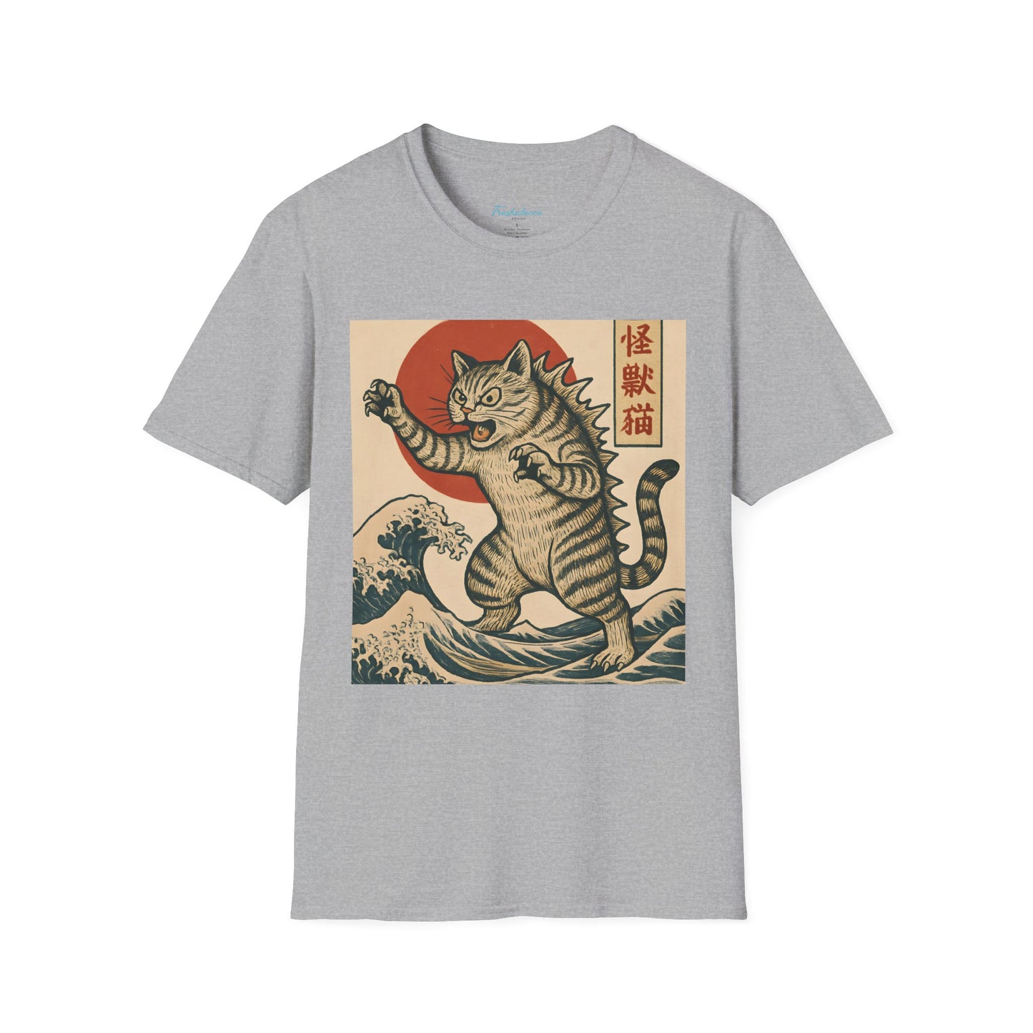 Vintage Japanese Kaiju Cat T-Shirt — Retro Wave & Great Wave Inspired Design