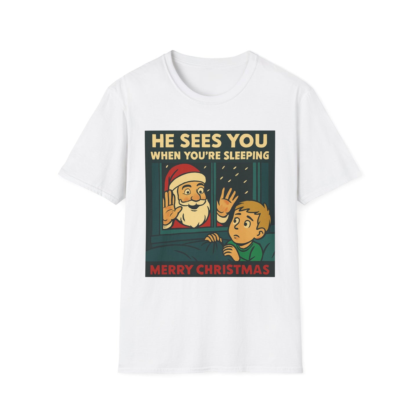 Christmas T-Shirt — "He Sees You When You're Sleeping" Vintage Santa Holiday Tee