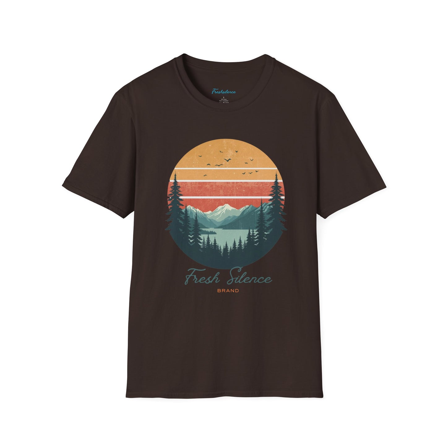 Nature Sunset T-Shirt — "Fresh Silence" Mountain Forest Graphic