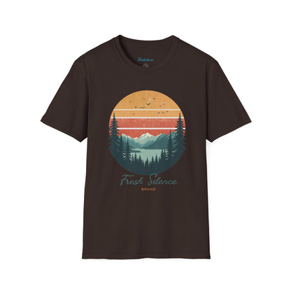 Nature Sunset T-Shirt — "Fresh Silence" Mountain Forest Graphic