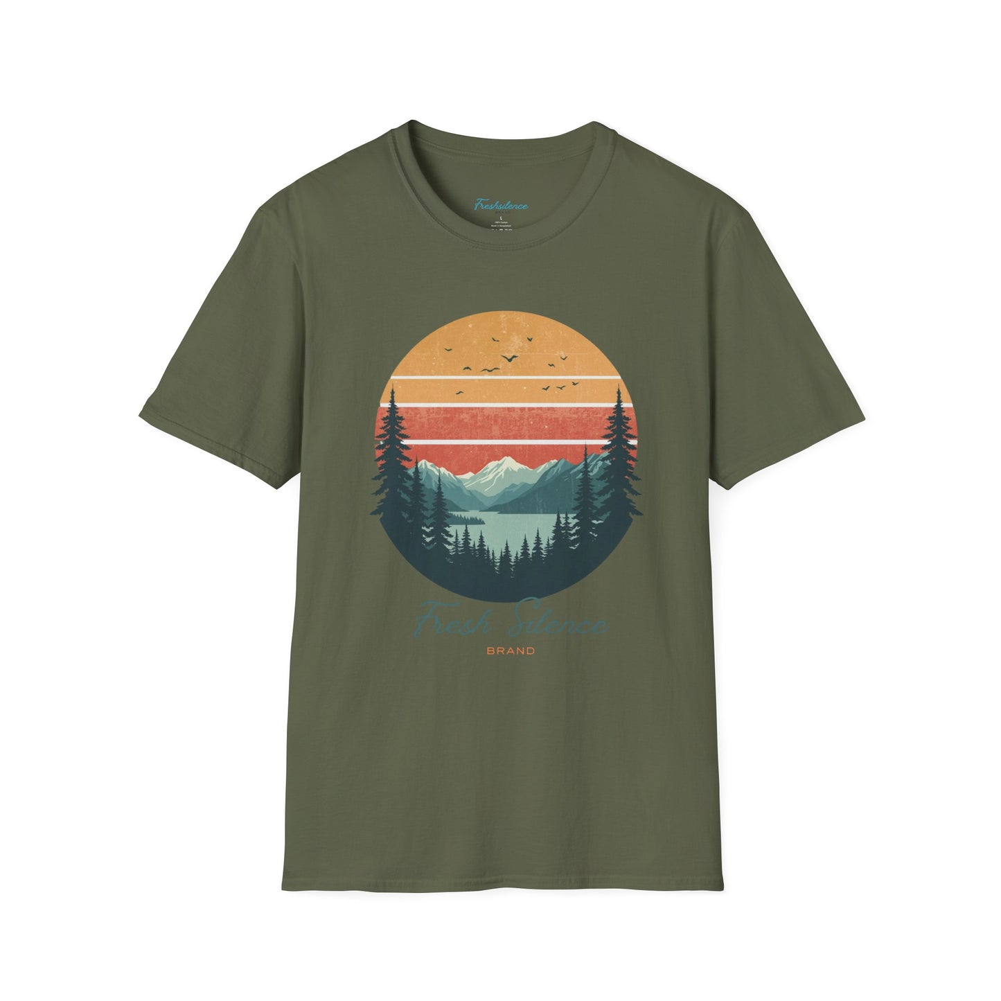 Nature Sunset T-Shirt — "Fresh Silence" Mountain Forest Graphic