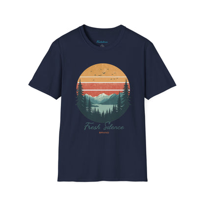 Nature Sunset T-Shirt — "Fresh Silence" Mountain Forest Graphic
