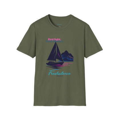 Sailboat Graphic T-Shirt — "Freshslence" Nautical Sunset Tee