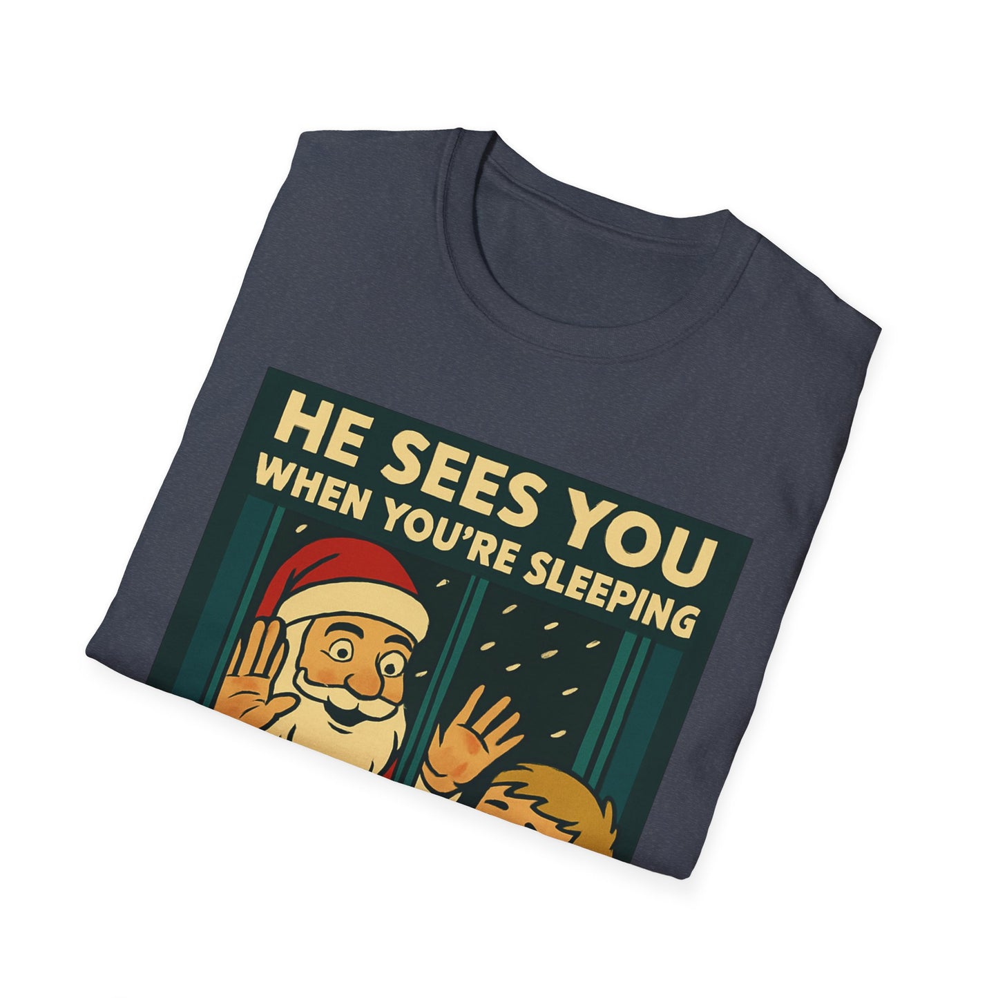 Christmas T-Shirt — "He Sees You When You're Sleeping" Vintage Santa Holiday Tee