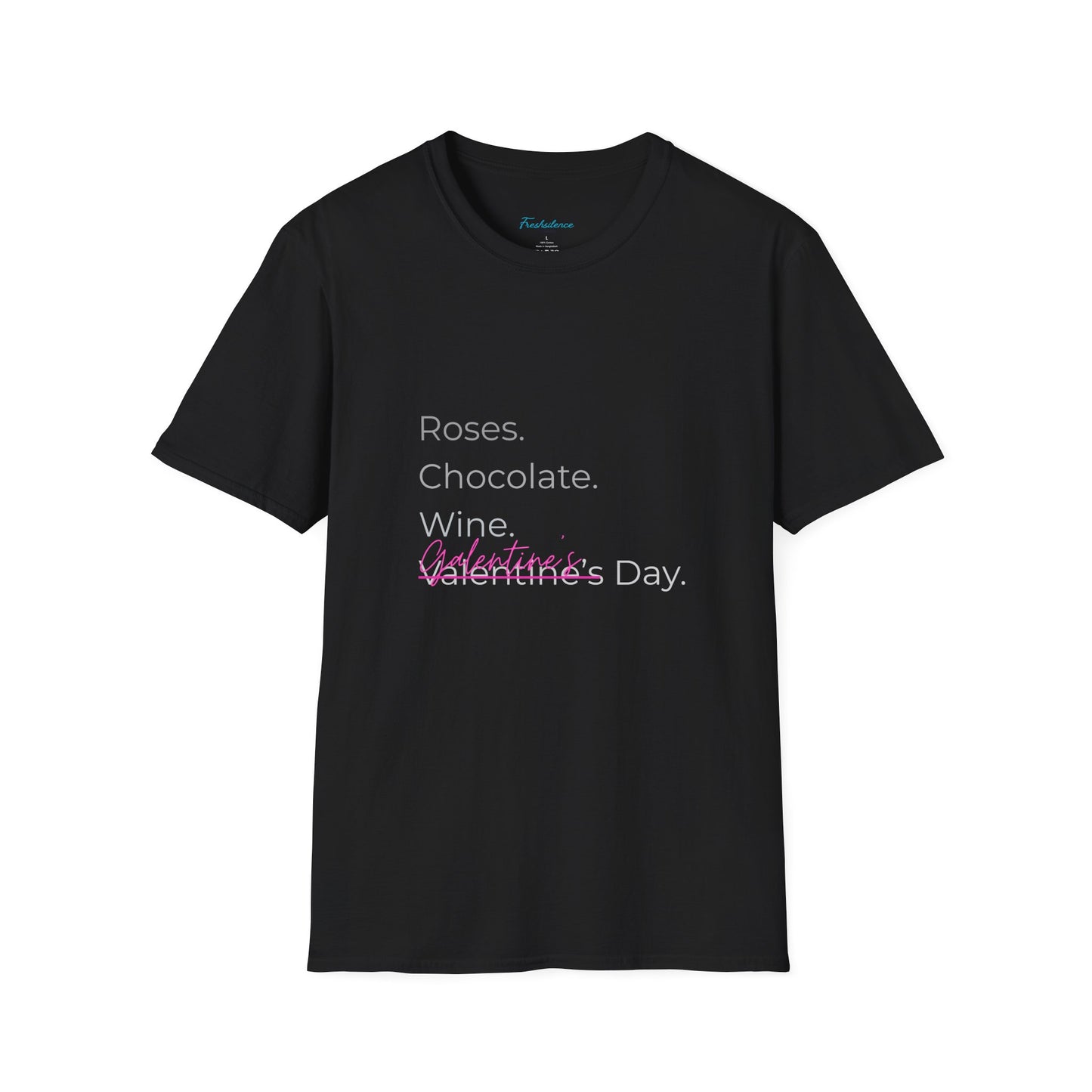 Valentine List T‑Shirt — “Roses. Chocolate. Wine. Valentine’s Day” Minimal Graphic Tee