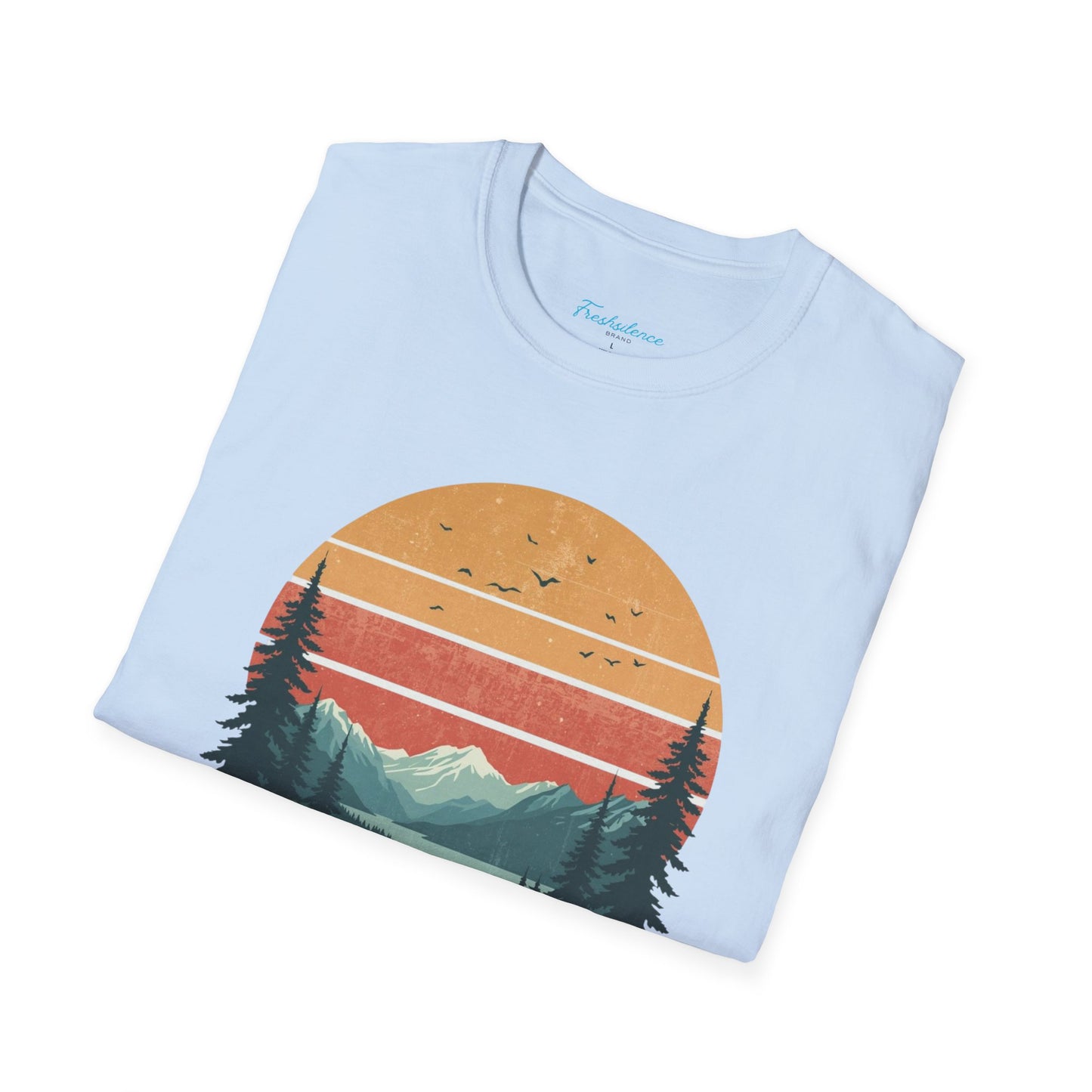 Nature Sunset T-Shirt — "Fresh Silence" Mountain Forest Graphic