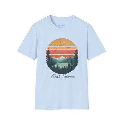 Nature Sunset T-Shirt — "Fresh Silence" Mountain Forest Graphic
