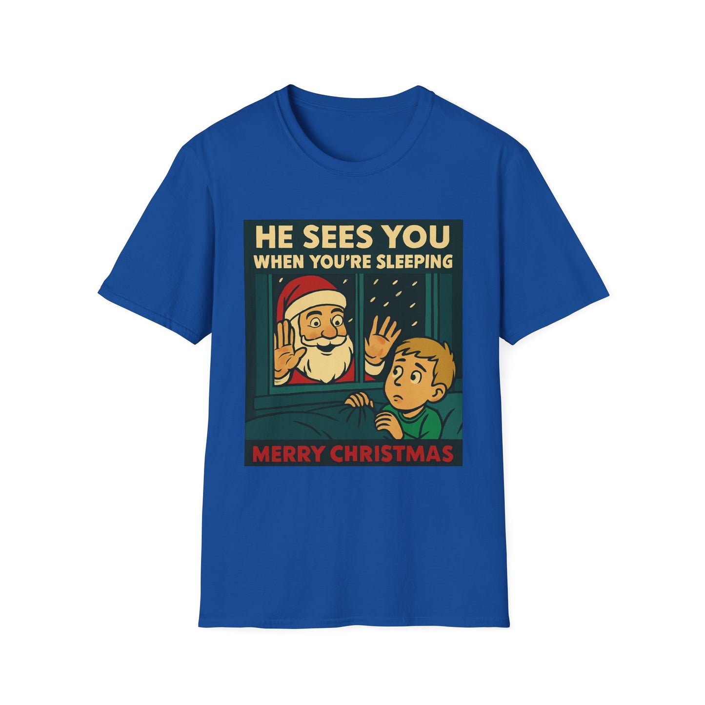 Christmas T-Shirt — "He Sees You When You're Sleeping" Vintage Santa Holiday Tee