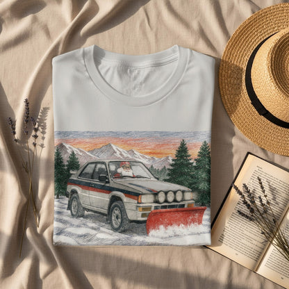 Vintage Car with Snow Plow Design on T-Shirt Product