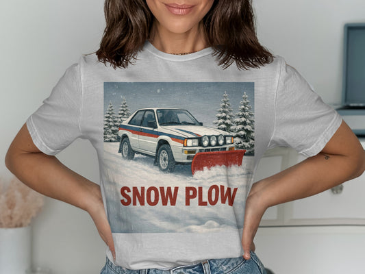 Vintage Snow Plow Print T-Shirt for Winter Apparel