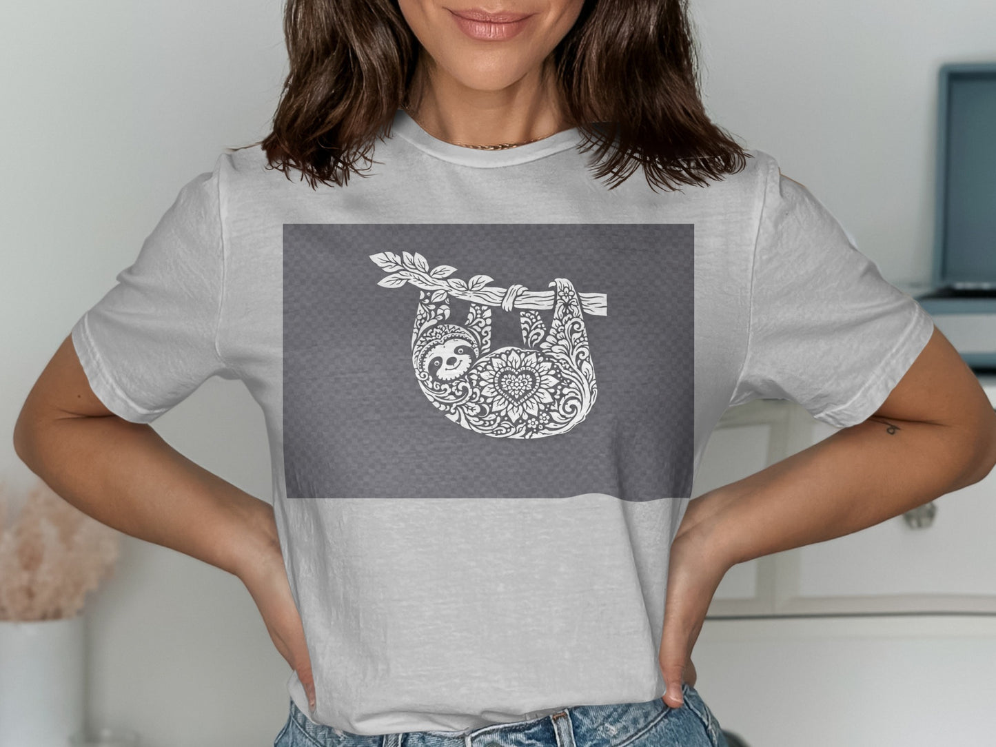 Cute Floral Sloth Graphic Short Sleeve T-Shirt