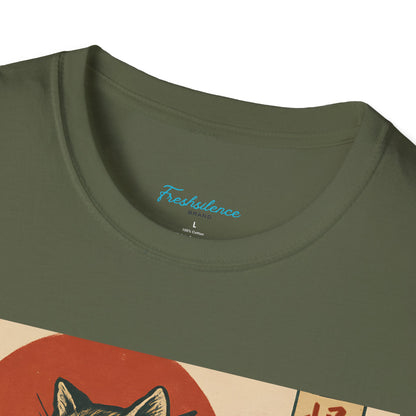 Vintage Japanese Kaiju Cat T-Shirt — Retro Wave & Great Wave Inspired Design