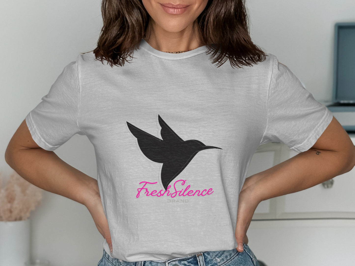 FreshSilence branded t-shirt with bird graphic design