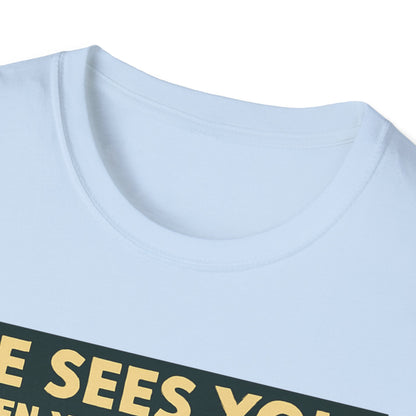 Christmas T-Shirt — "He Sees You When You're Sleeping" Vintage Santa Holiday Tee