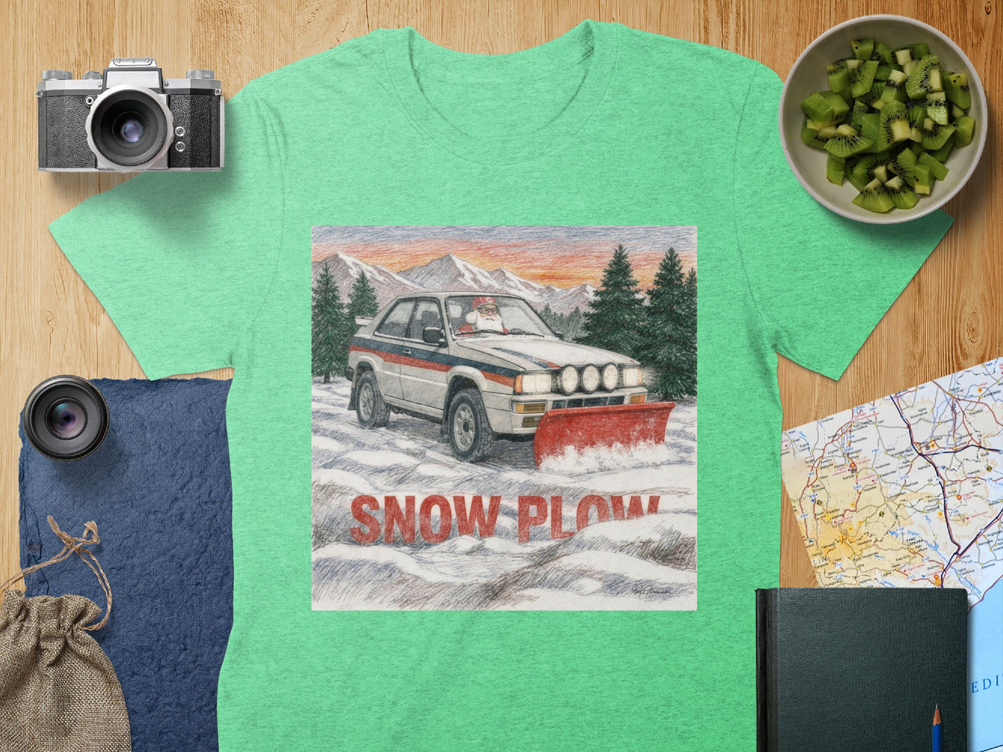 Snow Plow Driving Through Mountains Scene Shirt