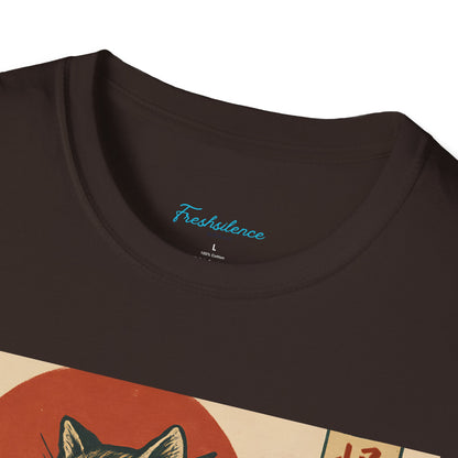 Vintage Japanese Kaiju Cat T-Shirt — Retro Wave & Great Wave Inspired Design