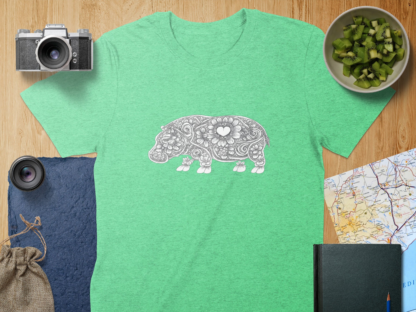Artistic Hippopotamus Design Graphic T-Shirt
