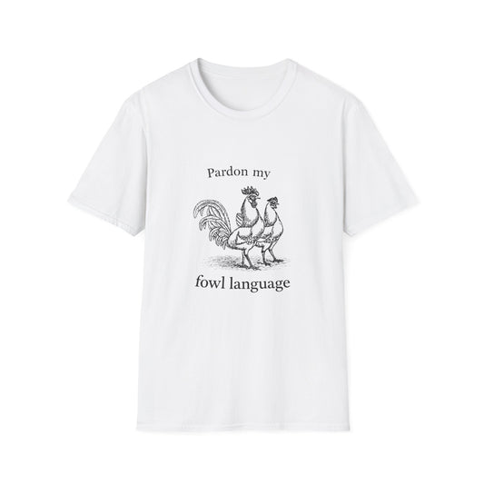 T-Shirt — "Pardon My Fowl Language" Rooster Vintage Illustration