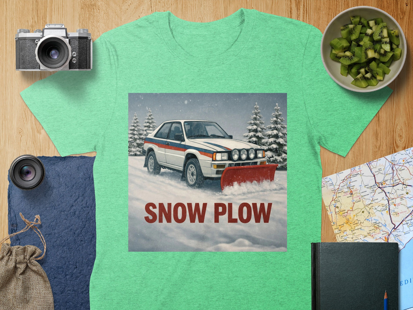 Vintage Snow Plow Car Art Green Gift Shirt