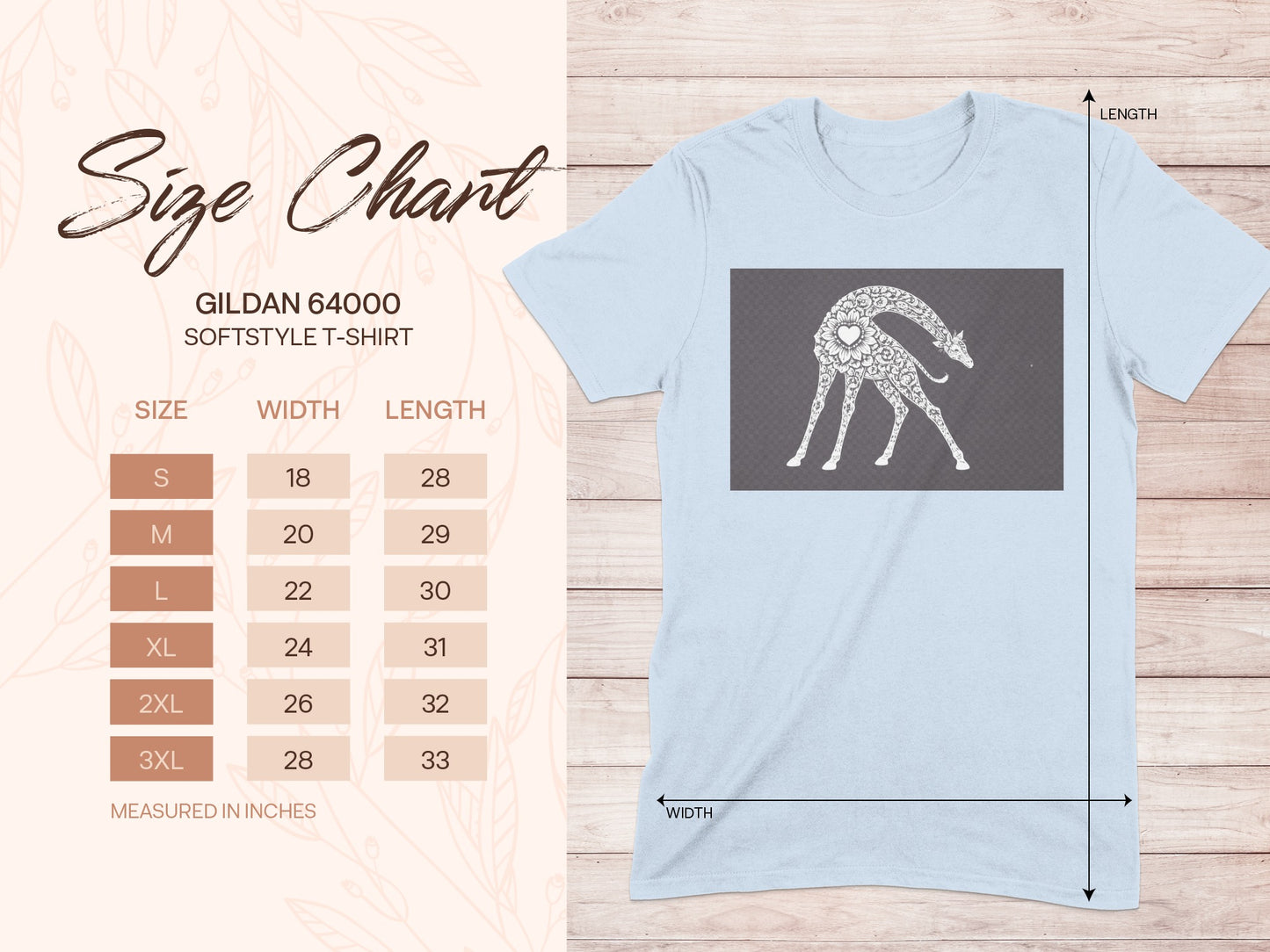Artistic Giraffe Print Gildan 64000 Softstyle T-shirt
