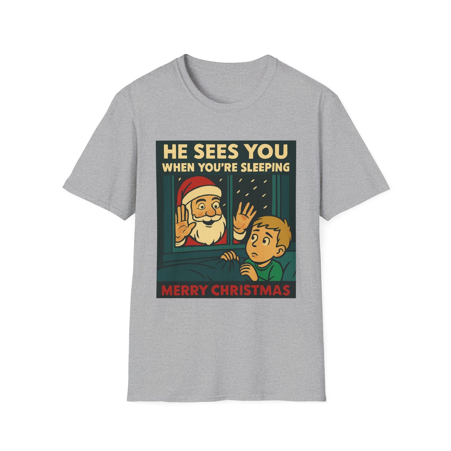 Christmas T-Shirt — "He Sees You When You're Sleeping" Vintage Santa Holiday Tee