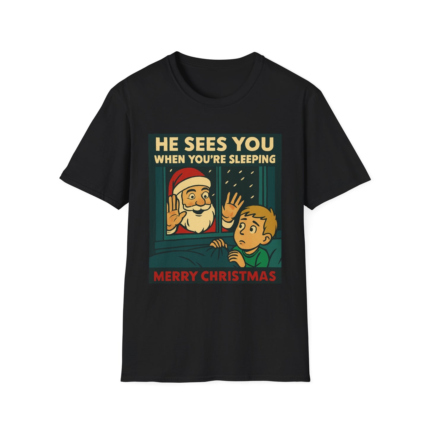 Christmas T-Shirt — "He Sees You When You're Sleeping" Vintage Santa Holiday Tee