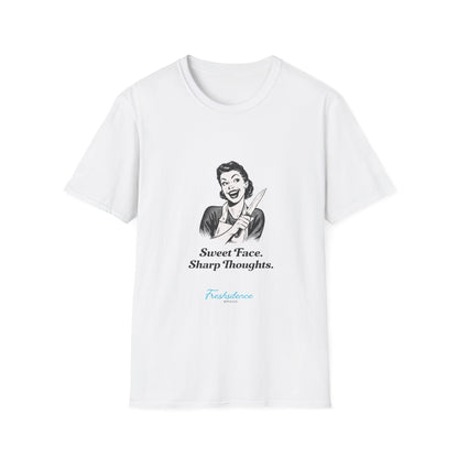 T-Shirt — "Sweet Face, Sharp Thoughts" Retro Kitchen Knife Graphic