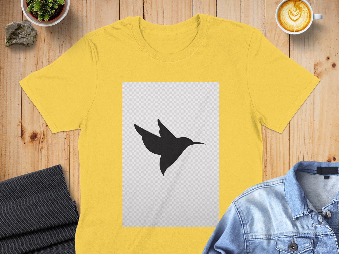 Yellow T-shirt Featuring Hummingbird Silhouette Design