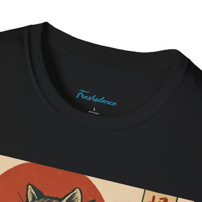 Vintage Japanese Kaiju Cat T-Shirt — Retro Wave & Great Wave Inspired Design