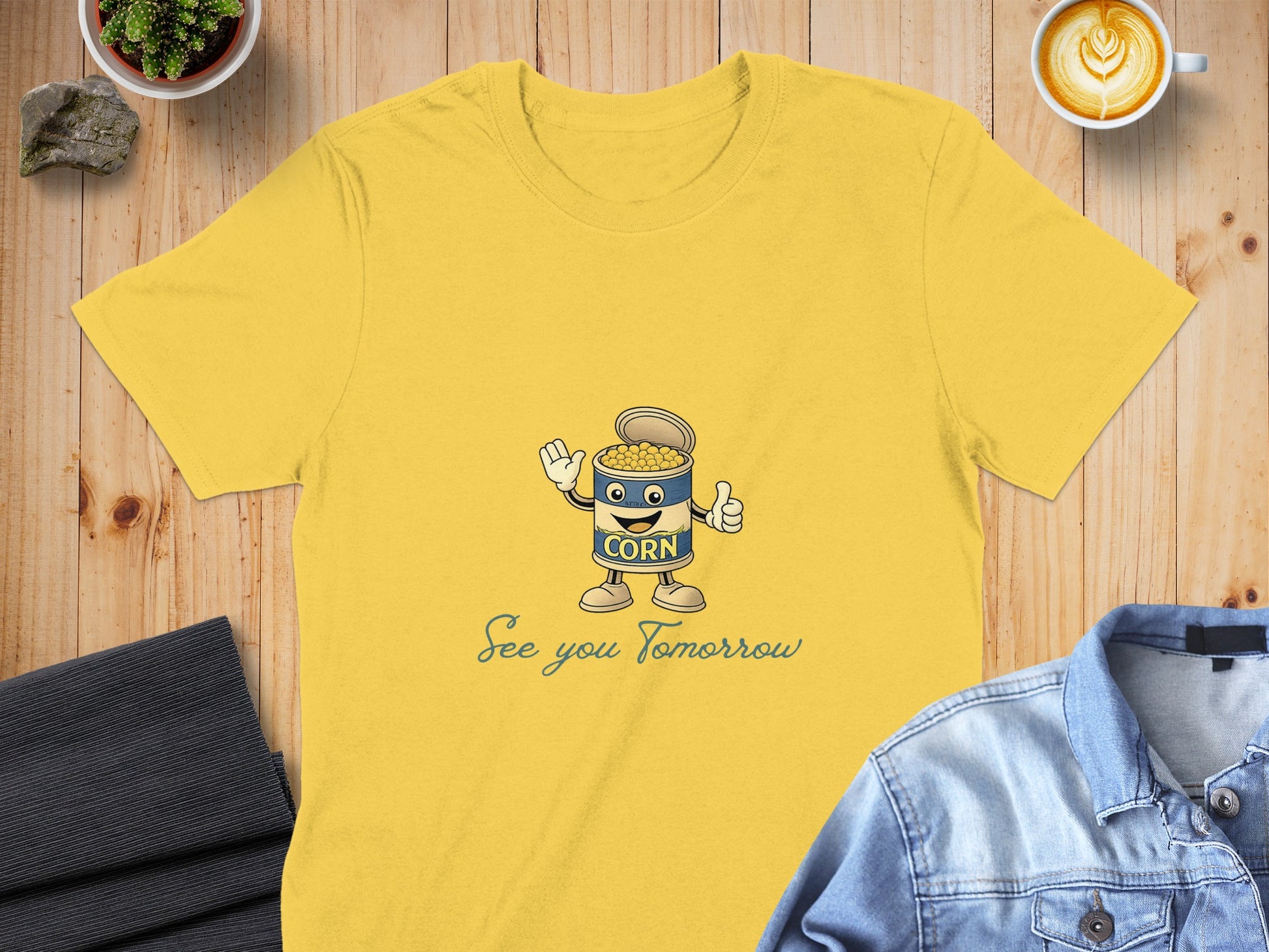 See You Tomorrow Yellow Tee with Corn Character Design