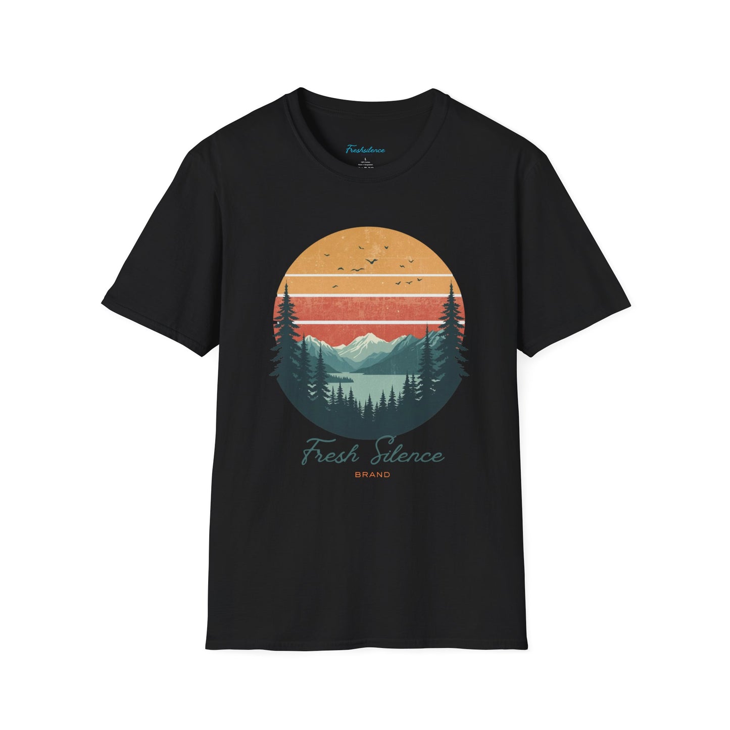 Nature Sunset T-Shirt — "Fresh Silence" Mountain Forest Graphic