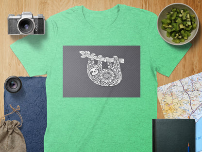 Ornate Sloth Illustration Graphic Green T-shirt