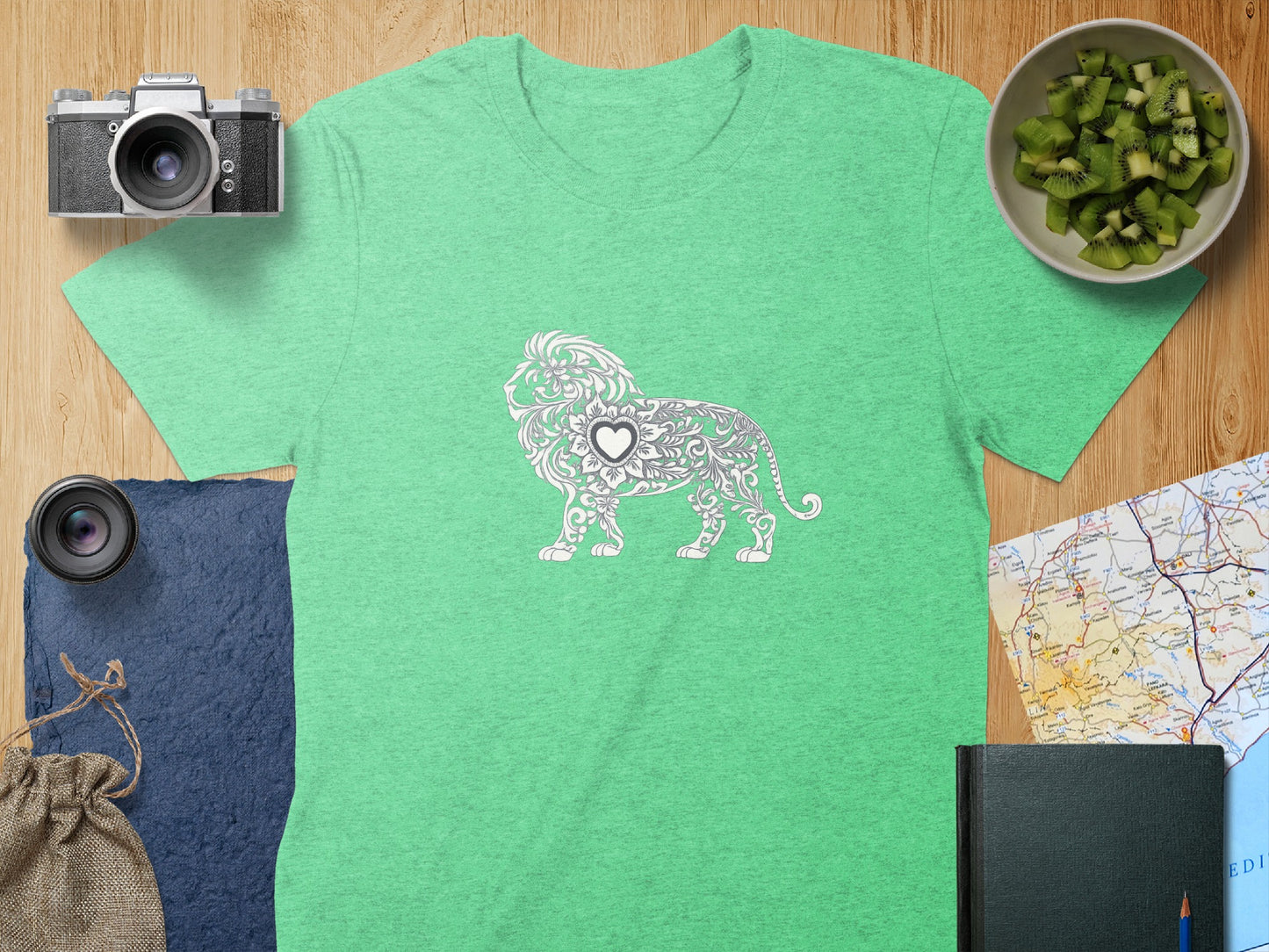 Stylish Green T-shirt with Intricate Lion Design