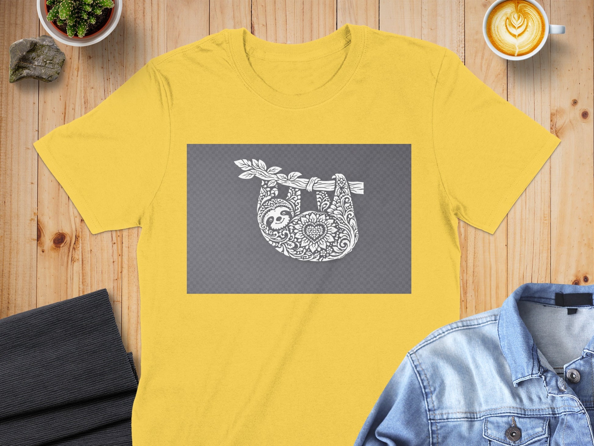 Sloth Hanging from Branch Art on Yellow Shirt product