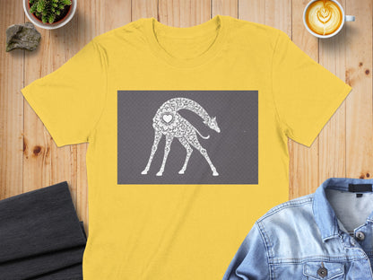 Artistic Giraffe Illustration on Yellow T-shirt